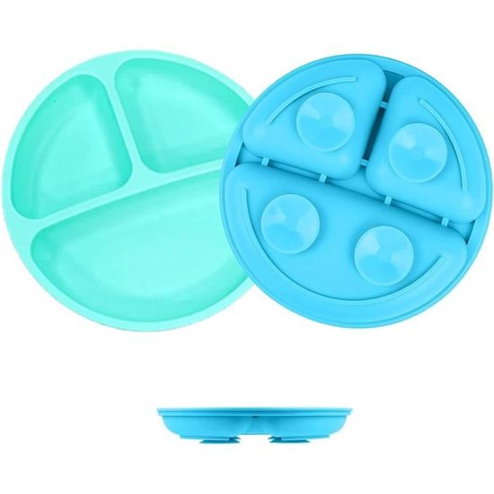Lot De 3 Assiettes Ventouse BebeCalin - Silicone Alimentaire Sans BPA - Anti-dérapantes - Nude/Rose/Vert