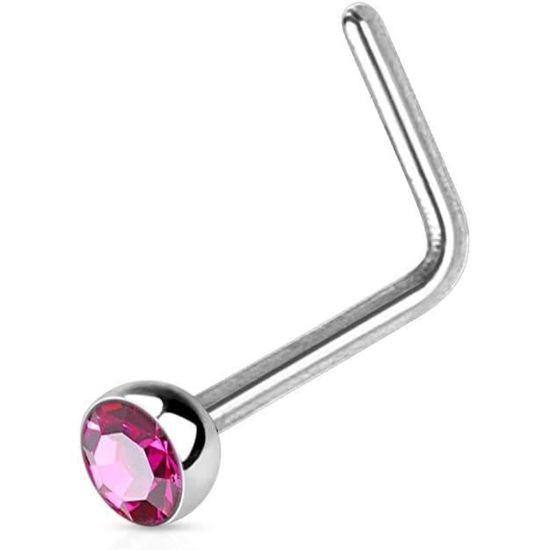 Piercing de nez doré avec pierre pastel et barré en L – piercings