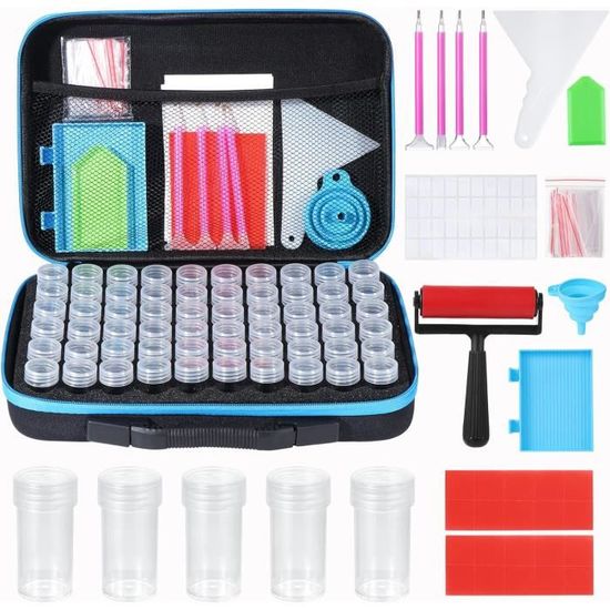 Mallette de rangement ergonomique pour diamond painting - 60 flacons + accessoires offerts