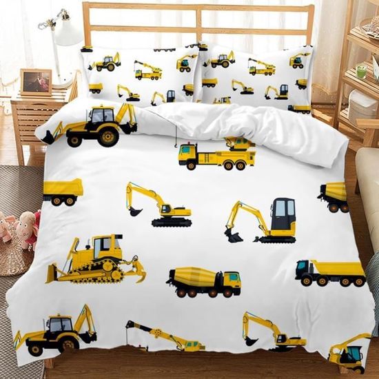 Housse De Couette Pompier - 220x240 Cm + 2 Taies - 100% Coton - Design Camion De Pompiers, Ambulance - Pour Chambre Enfant