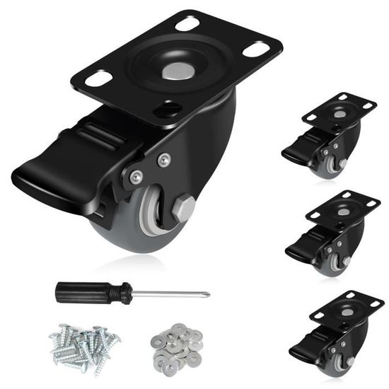 Roulettes Pivotantes 50mm Avec Frein - Support En U Chromé - Pour Meubles Et Lit Bébé - Charge 90kg