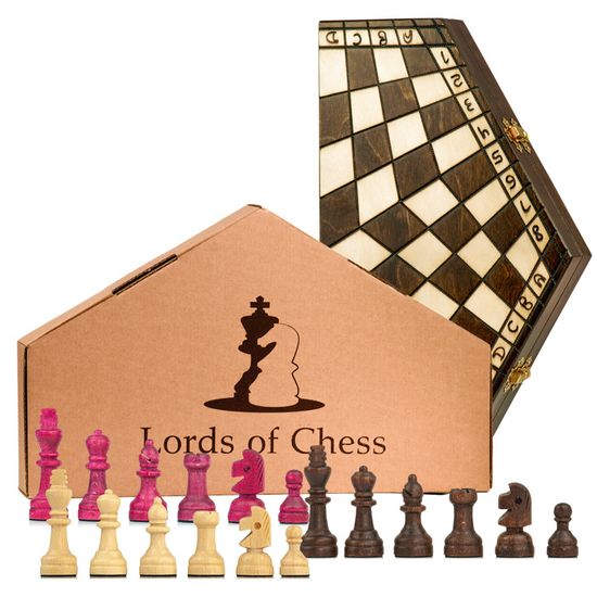 Master Of Chess – Échiquier De Voyage Pliable Pour 3 Joueurs 28x33 Cm, Pièces En Bois Feutré, Fait Main