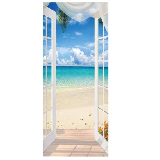 Stickers Muraux Vue Sur La Mer 3D - 90x200 Cm, Autocollants Amovibles Pour Porte Ou Mur, Facile à Poser - 10