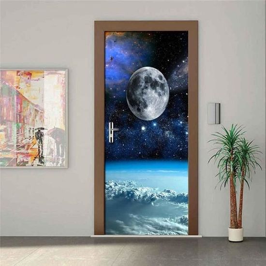 Sticker Porte 3D Statue De La Liberté - 77x200cm | PVC Imperméable | Autocollant Trompe-l'Œil New York