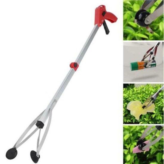 Pince Ramasse-déchets Pliante - Poignée Rouge, Alliage Aluminium, Longueur 80 Cm Extensible, Pour Jardin, Feuilles, Déchets