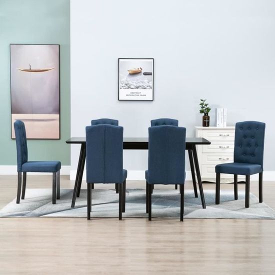 &57126 Lot de 6 Chaises de salle à manger - Chaise de salon Set de 6 Chaise à dîner - Bleu Tissu Style Classique Intemporel