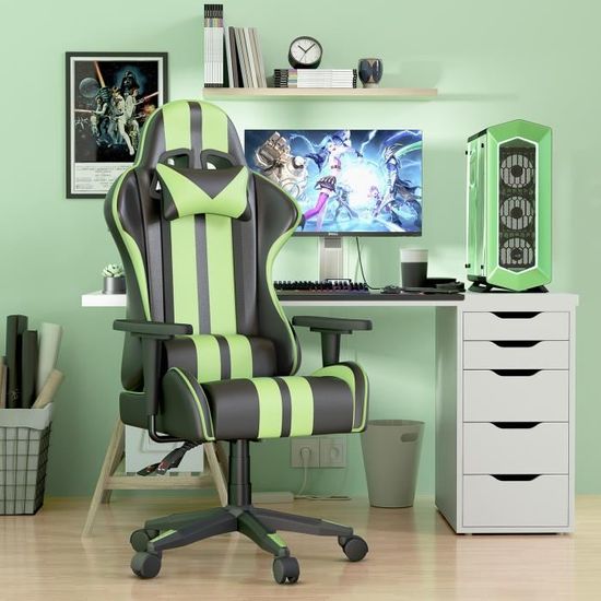 Chaise Gaming Oreilles De Chat - Ergonomique Réglable, Massage Lombaire Bleu Blanc