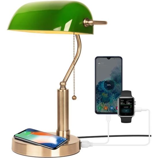 Lampe De Banquier Verte Palazzo INT – 54 Cm – Art Nouveau – Abat-jour Réglable – Neuf