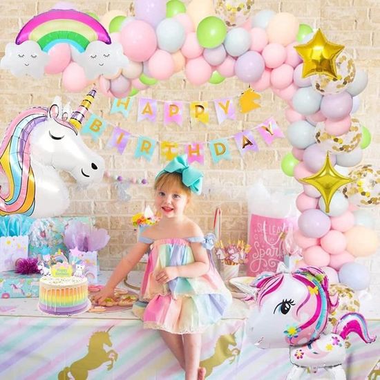 Décoration d'anniversaire licorne rose pour fille Bannière d'anniversaire  avec énorme ballons licorne en aluminium pour fête - Licorne Québec