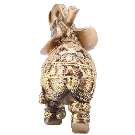 Pièce maîtresse d'éléphant doré Feng Shui avec base en bois