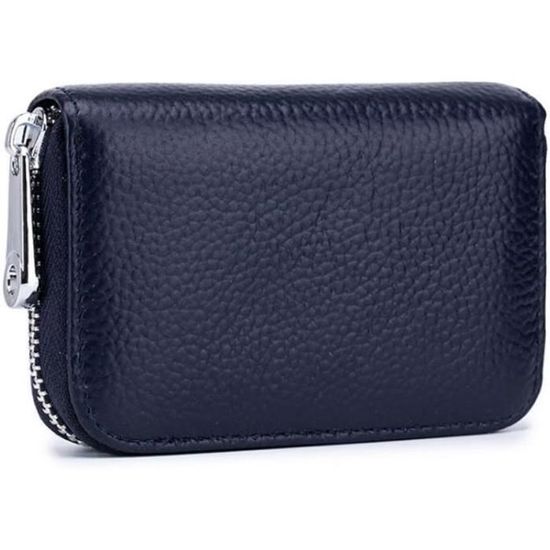 Porte-cartes Mini RFID Blocage En Cuir Véritable - Double Zip, Dimensions 11x7.5x4 Cm, Pour Homme Femme