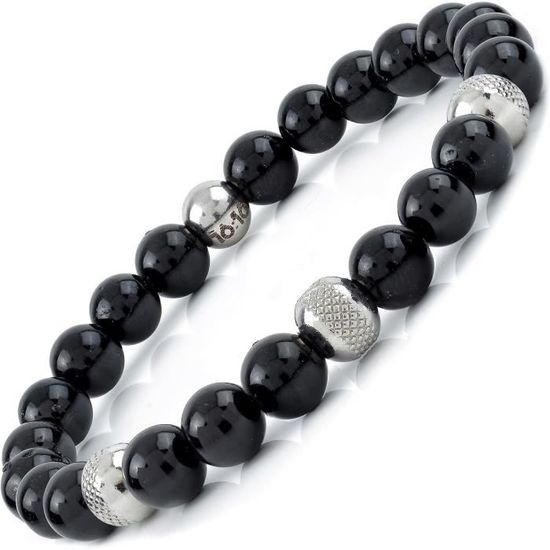 Bracelet Homme 10:10 En Acier Inoxydable Et Pierres Naturelles Hématite - Fabriqué En Italie - Réglable 17-21cm