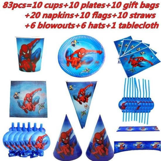 83pcs -Décorations thème Spiderman fête d'anniversaire,ensemble de décorations,tasse en papier,assiette en paille,drapeau Nakpin