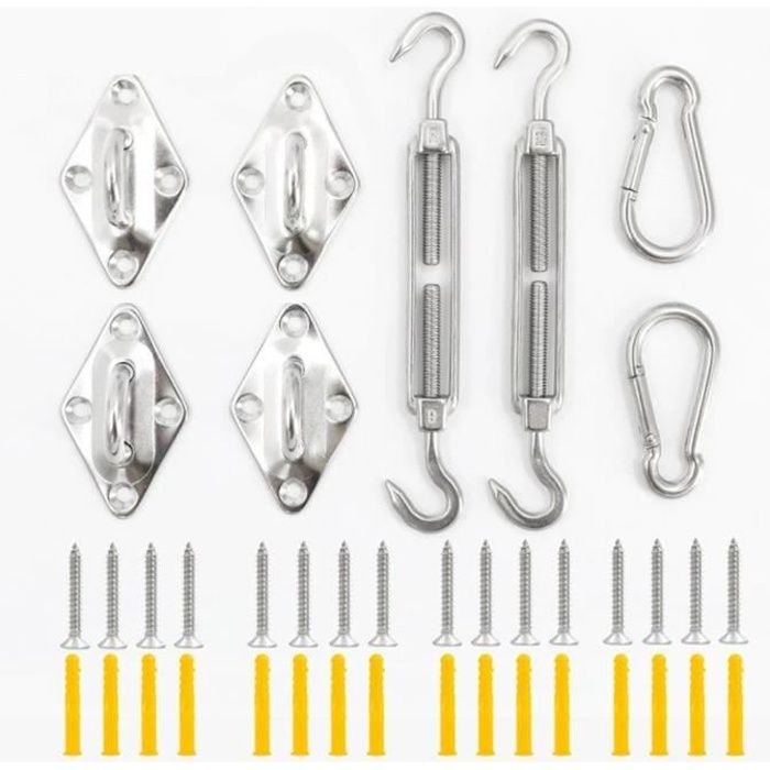 Kit de Fixation Voile d'Ombrage Acier Inoxydable Kit Accessoires de Fixation de Matériel pour Voile d'Ombrage Triangulaire