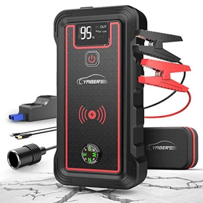 YABER Booster Batterie, 2500A 23800mAh Portable Jump Starter (Tout Gaz ou 8,0 L Diesel), Chargeur sans Fil avec Lamp LED, Écran LCD,