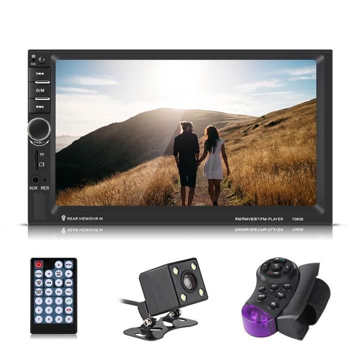 7 - Autoradio HD écran tactile Bluetooth voiture MP5 Lecteur Radio FM AUX USB caméra de recul télécommande