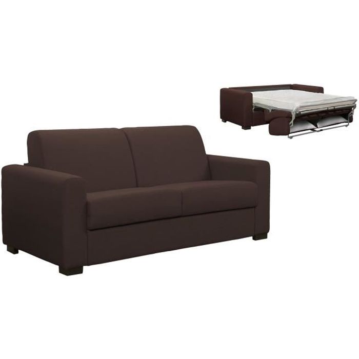 Canapé convertible 3 places LOUNA en tissu chocolat ouverture express