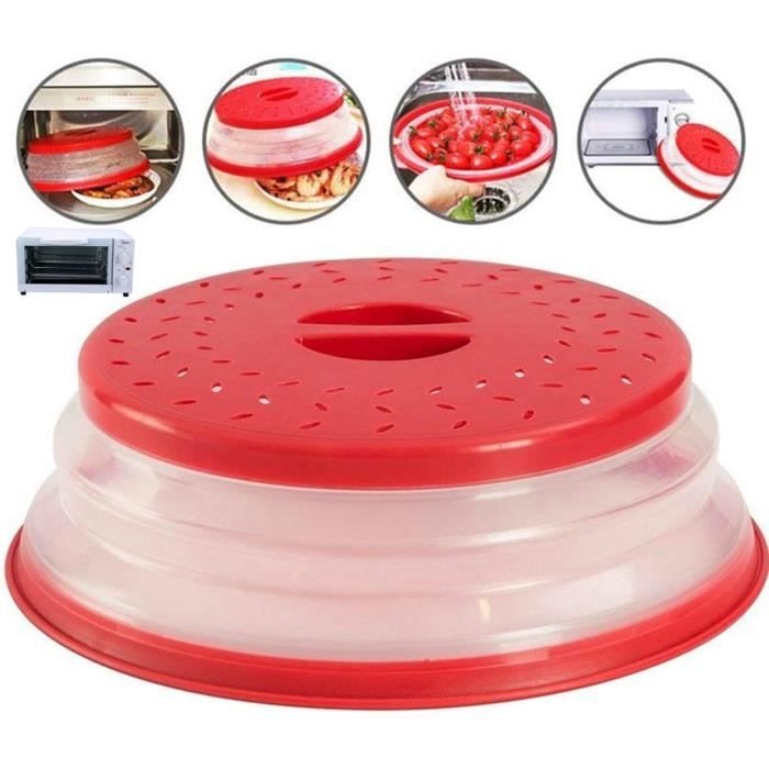 Nifogo Cloche Micro-Ondes,Pliable Micro Onde Plaque,Couvercle Pliable de Micro Onde passoire,sans BAP et Non Toxique (Rouge)