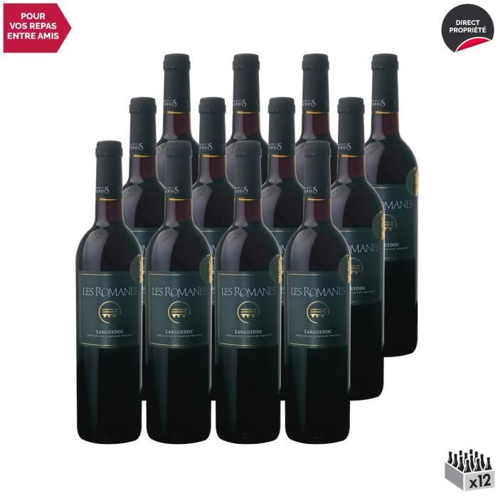 Languedoc Les Romanes Rouge 2018 - Lot de 12x75cl - Les Vignerons du Sommiérois - Vin AOC Rouge du Languedoc - Roussillon