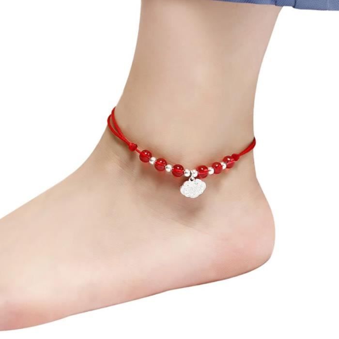 Bracelet de cheville fil rouge couleur argent perles Bracelet de pied chaîne chaîne Halhal chevillère sur la j JL12374