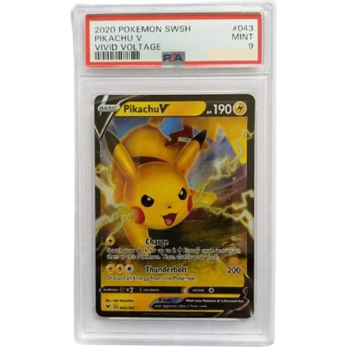 PSA 9 Pokemon Pikachu V 043/185 Non Holo Vivid Voltage + Extra Protection Near Mint (Toploader) 2020