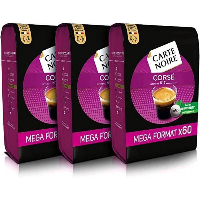 expresso corsé n°7, café en dosettes compostables compatibles senseo, 3 paquets de 60 dosettes souples (180 dosettes)