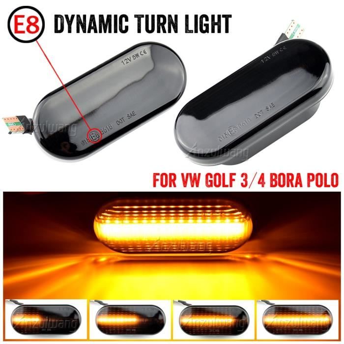 Clignotant latéral dynamique à Led, 2 pièces, pour Volkswagen VW Bora Golf 3 4 Passat 3BG Polo SB6 - noir fum