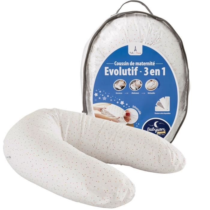 Babysom - Coussin de maternité Evolutif -3 en 1- : Grossesse - Allaitement - Éveil de Bébé - Oreiller Confort + 1 Housse OFFERTE
