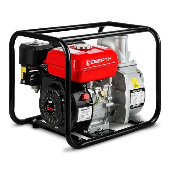 EBERTH 3- Pompe à eau thermique (60.000 l/h, 6,5 CV Moteur à essence, 30m Hauteur de refoulement, 7m Hauteur d'aspiration)