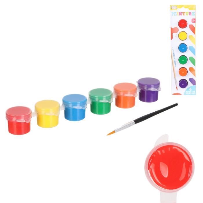 6 pots de peinture à l'eau + 1 pinceau dessin enfants jeux peinture