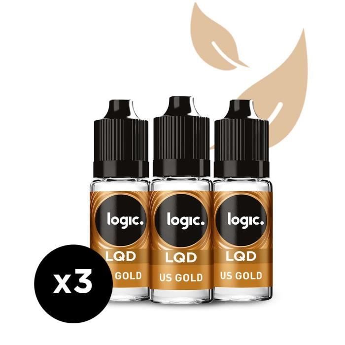 Logic LQD - Goût US Gold - 6 mg - 3 bouteilles d'e-liquide.