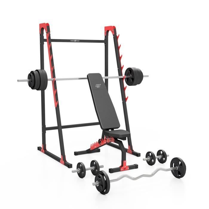 Sport Marbo MH8_125KG_KIER_G - MH-L114 2.0 + MH-S204 + barre et plateaux de poids ensemble caoutchouté 83 kg