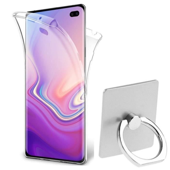 Coque Gel Samsung Galaxy S10 plus Coque 360 Degres Protection INTEGRAL Anti Choc , Etui Ultra Mince Transparent + porte doigt