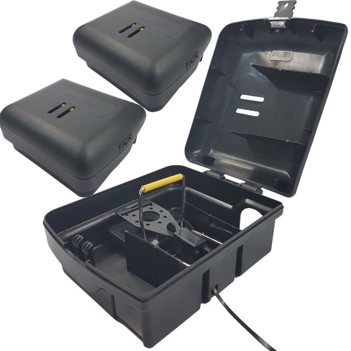 2x Boîtes d'appât à souris – 2x Stations d'appât à souris avec verrou + 1 Tapette à souris Snap pour chacune