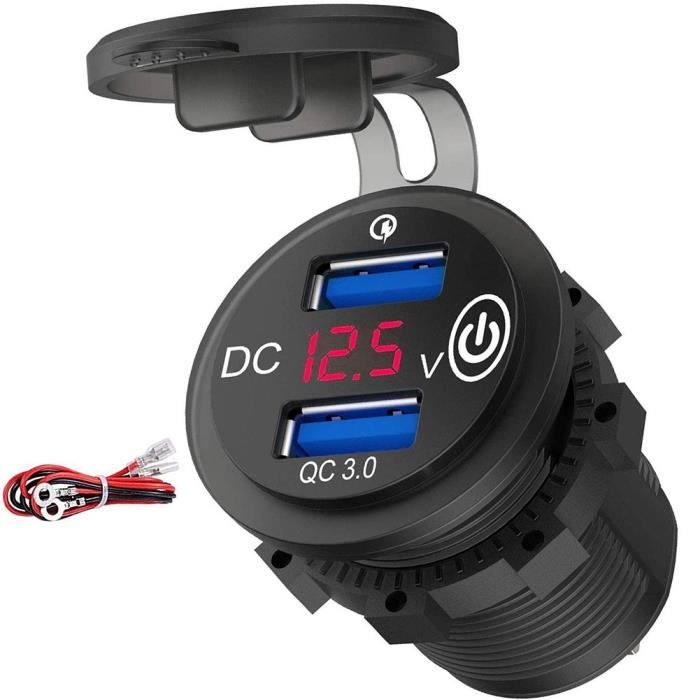 Chargeur de voiture Dual USB Fast Car Chargeur W - QC 3.0 Prise rapide Socket Power Outlet rouge