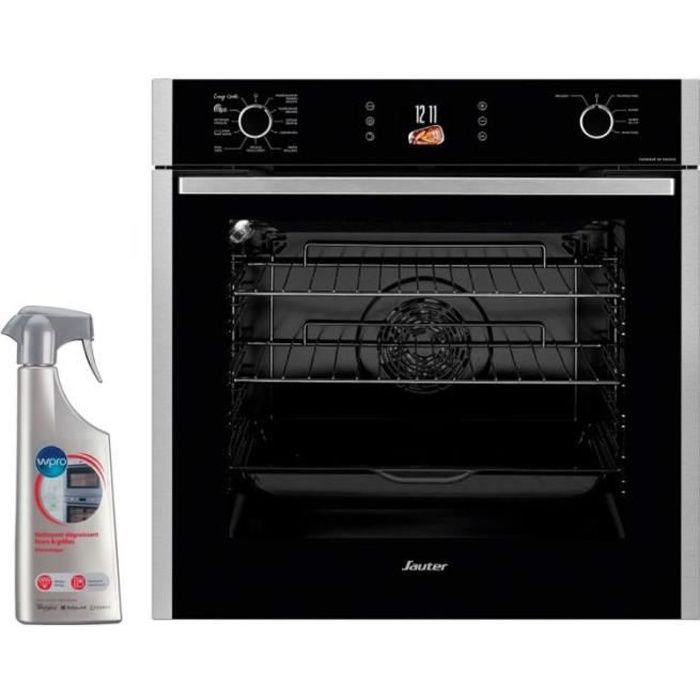 SAUTER Four pyrolyse encastrable inox 73L multifonction porte froide connecté Wi-fi 55 Inox