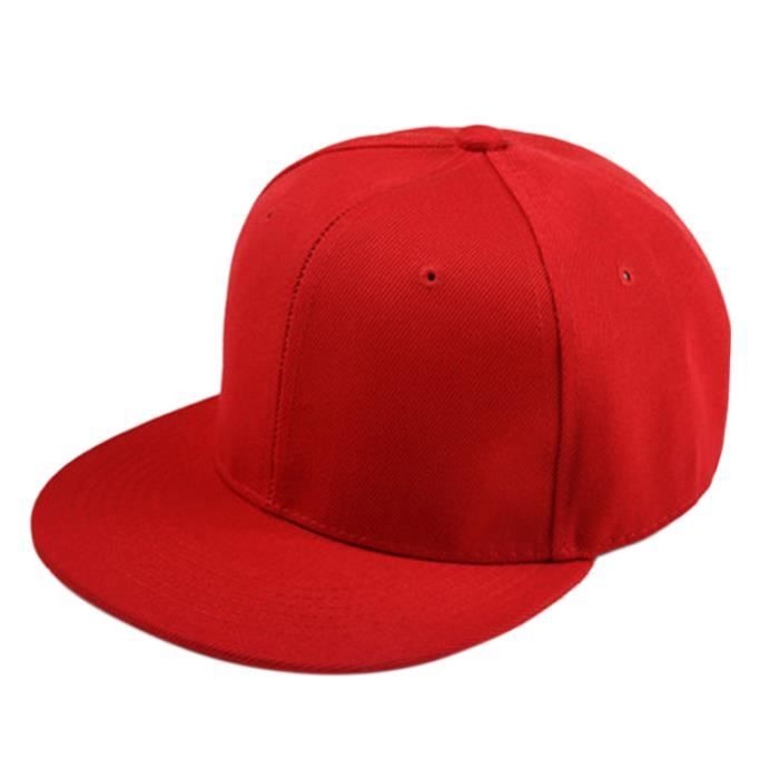 Casquette de Base-ball a bords plats simple du style de Hip-Hop Casquette Ajustable de Garcon de la couleur rouge