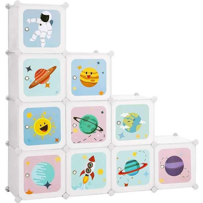 SONGMICS Armoire Modulable Enfant 10 Cubes, Étagère en Plastique,Meuble de Rangement,123 x 31 x 123 cm, Blanc LPC903W01
