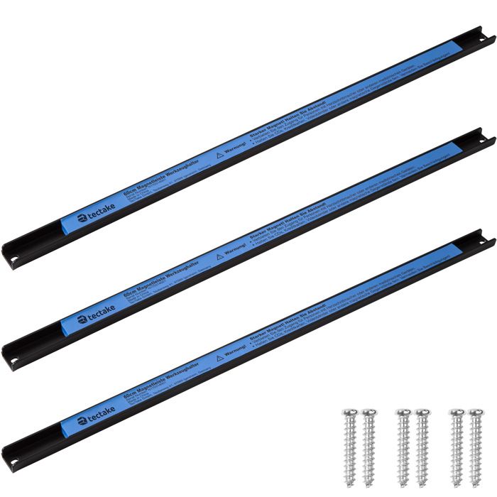 TECTAKE Set de 3 Barres de Rangement Outils murales 60 cm en Acier Bleu