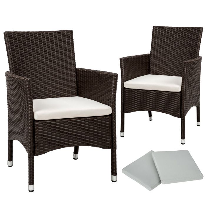 TECTAKE 2 Fauteuils de Jardin en Résine Tressée 59 cm x 57 cm x 86 cm Marron foncé + Coussins