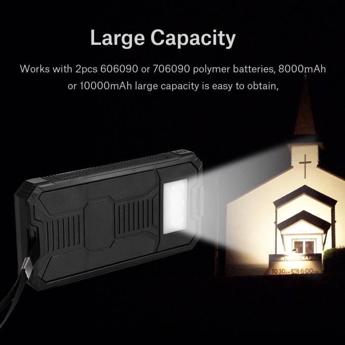 TMISHION Charger Power Bank Portable 20000mAh Banque d'alimentation Solaire Mobile de Double USB Charge Rapide DIY Kit Noir