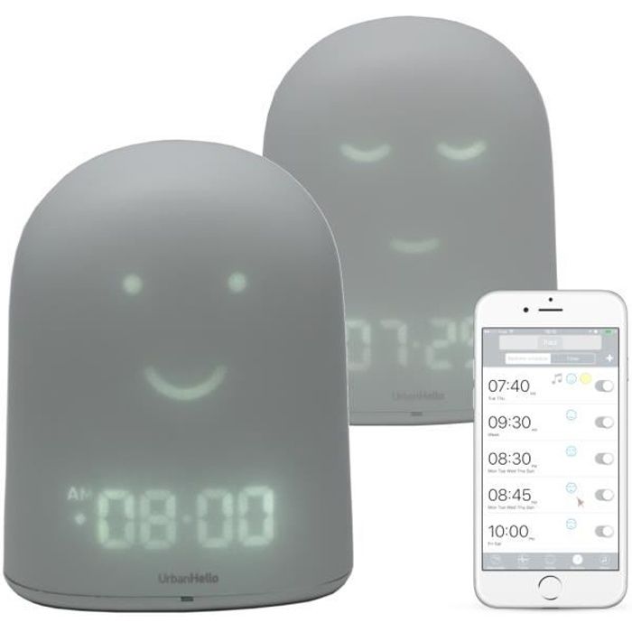 REMI - Meilleur Réveil Enfant Jour Nuit pour dormir plus - Babyphone - Veilleuse & Berceuse - Suivi du Sommeil - Gris