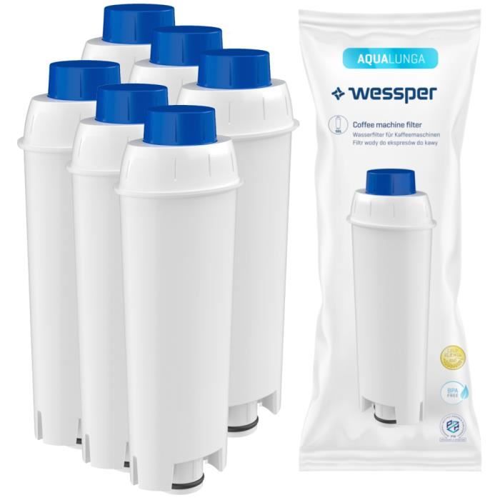 6x Wessper Filtre à eau, pièces de rechange pour cafetiere Delonghi DLSC002