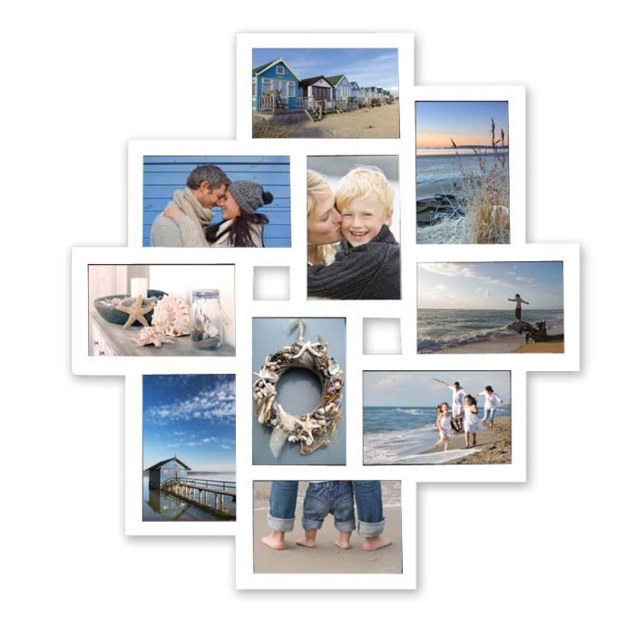 WOLTU Cadre photo pêle- mêle, Façade en plastique pour 10 photos, Blanc
