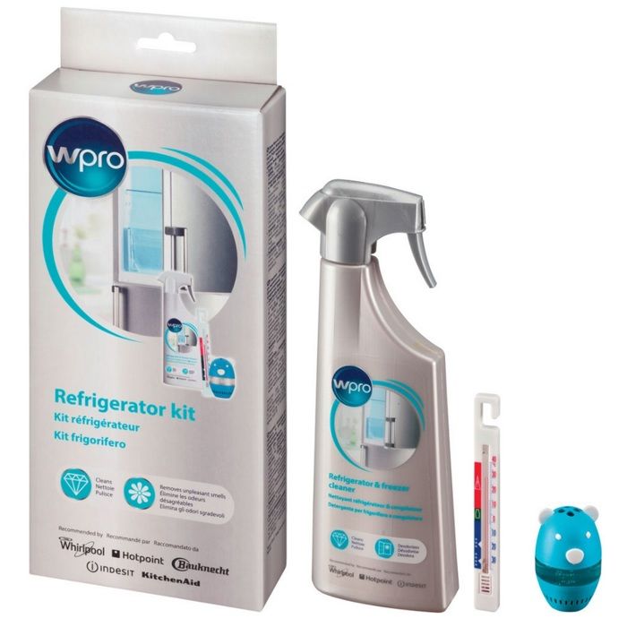Wpro COL015 - Kit réfrigérateur contenant 1 spray nettoyant pour réfrigérateur + 1 thermomètre + 1 absorbeur d'odeurs