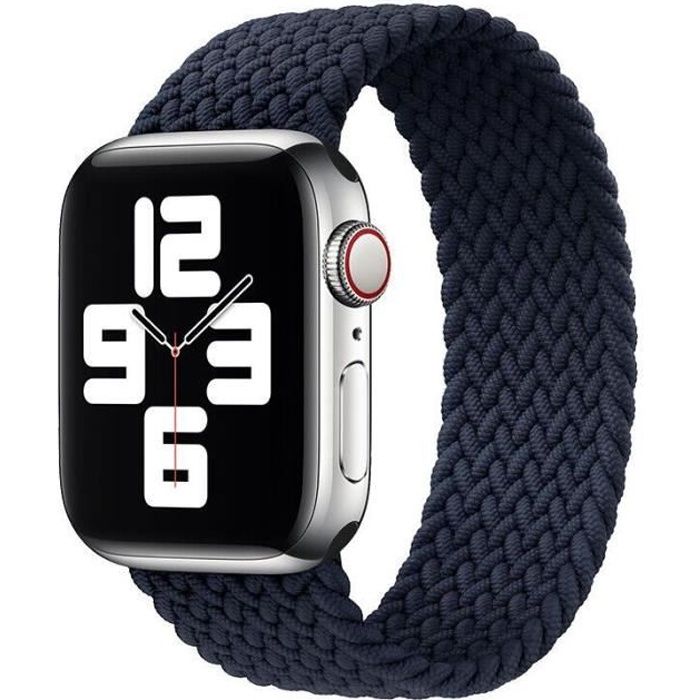 Bracelet pour Apple Watch 42mm-44mm-45mm-49mm Series Ultra 8 SE 7 6 5 4 3 2 1 - Boucle Unique Tressé Charbon Noir - Taille L