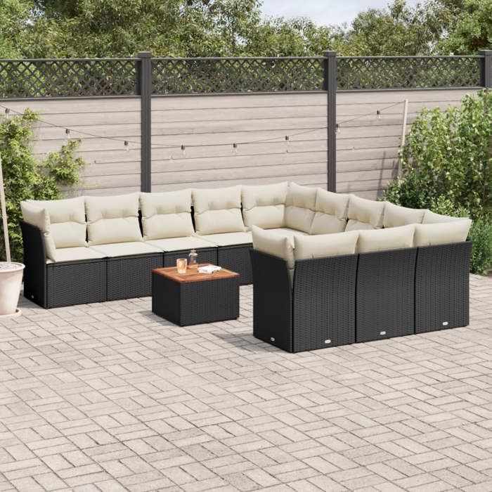 vidaXL Salon de jardin 12 pcs avec coussins noir résine tressée 3223907