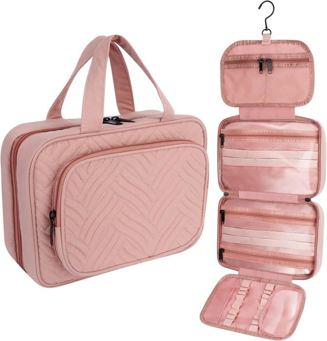 Trousse De Toilette Suspendue Voyage – Grand Organisateur Maquillage – Toile Noire (Neuf)