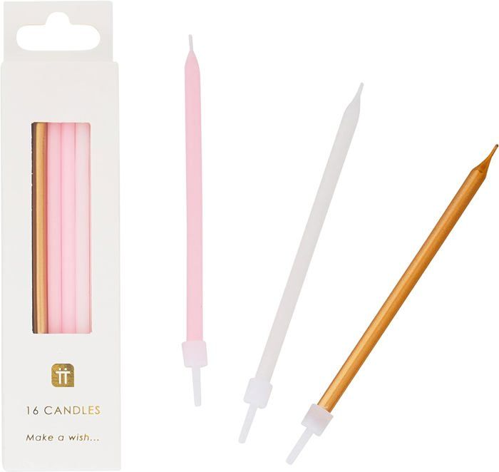 16 Bougies D'Anniversaire Talking Tables - Dorées, Blanches, Roses, 10cm Pour Gâteaux Et Célébrations