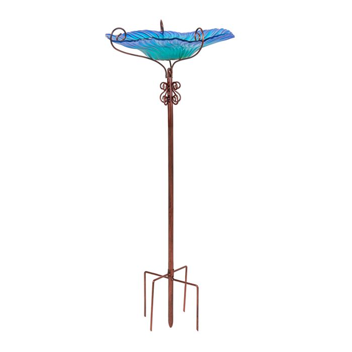 Comparer les prix de Abreuvoir pour oiseaux extérieur - UNHO - bain d'oiseaux sur pied en forme de feuille de lotus Dim. Ø 31 x 63H cm